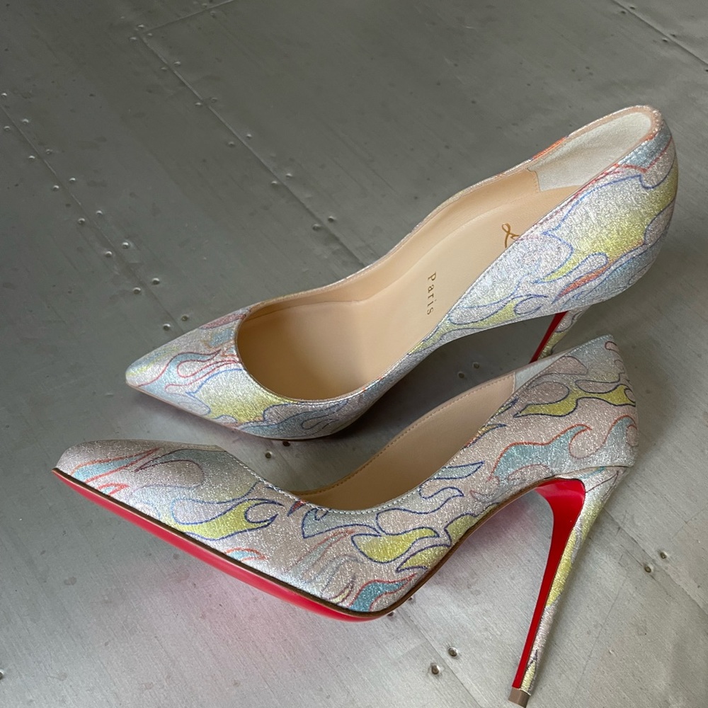 christian louboutin pigalle follies lurex flame gold fabric stiletto sz 36